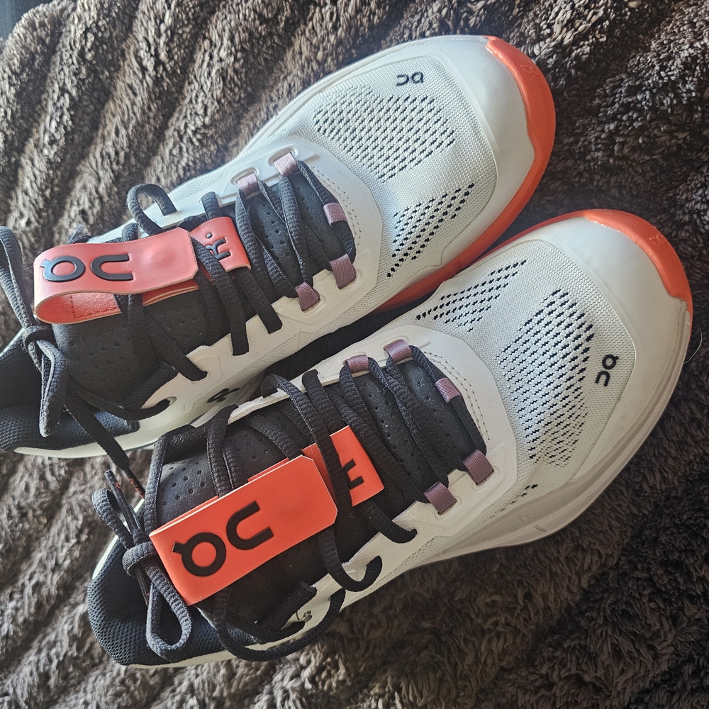 ON Cloud Ladies  Roger Pro Couet White and Orange Athletic Shoes